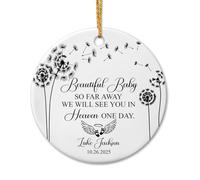 Ornement personnalisé en céramique Baby in Heaven de Noël 2025, beau bébé si loin, nous vous verrons au paradis le jour, ornement en céramique avec nom personnalisé pour bébé, décoration commémorative