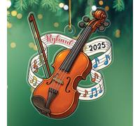 Ornement personnalisé en forme de violon cadeau pour petite-fille, petit-fils, amateur d'instruments, nom de l'année personnalisé, décoration souvenir pour Thanksgiving, violoniste - Ornements de Noël