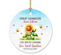 Ornement personnalisé « Great Grandson You are My Sunshine » - Cadeau pour les fêtes d'anniversaire, tournesols mignons de Noël de la part d'arrière-grand-mère, texte personnalisé - Décoration de Noël