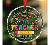 Ornement personnalisé pour enseignant de fleurs, décoration pour enseignant, apprenez-leur à aimer les regarder grandir ornements en verre, décoration de Noël pour enseignement des noms personnalisés