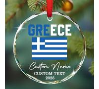 Ornement personnalisé pour sapin de Noël, décoration de Noël 2025 avec drapeau grec personnalisé, cadeau souvenir de voyage en Grèce pour les amateurs de voyages, ornement en verre du patrimoine grec