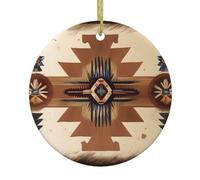 Ornement rond à suspendre avec motifs amérindiens, pendentif en céramique, adapté pour accrocher sur les arbres de Noël et les cheminées.