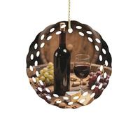 Ornement rond en céramique de 8,1 cm, design élégant de découpe, bouteille de vin, décorations de Noël 2025 à suspendre pour arbres de Noël, décoration de fête de vacances
