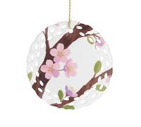 Ornement rond en céramique de 8,1 cm, design élégant de découpe, branche de Sakura rose, décorations de Noël 2025 décoratives à suspendre pour arbres de Noël, décoration de fête de vacances