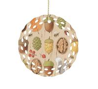 Ornement rond en céramique de 8,1 cm, design élégant de découpe, décorations d'automne et de pommes de pin, décorations de Noël 2025 à suspendre pour arbres de Noël, décoration de fête de vacances