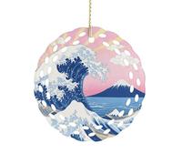 Ornement rond en céramique de 8,1 cm, design élégant de découpe, décorations de Noël 2025 en forme de vagues décoratives à suspendre pour arbres de Noël, décoration de fête de vacances
