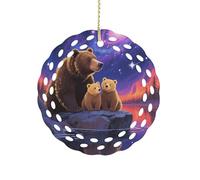 Ornement rond en céramique de 8,1 cm, design élégant de découpe, décorations de Noël 2025 en forme d'ours, galaxie, ornements décoratifs à suspendre pour arbres de Noël, décoration de fête de vacances