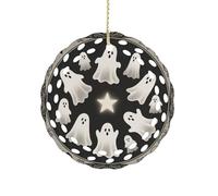 Ornement rond en céramique de 8,1 cm, design élégant de découpe, décorations de Noël 2025 imprimées fantômes, décorations de Noël décoratives à suspendre pour arbres de Noël, décoration de fête de