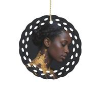 Ornement rond en céramique de 8,1 cm, design élégant de découpe, décorations de Noël 2025 pour femmes noires, ornements décoratifs à suspendre pour arbres de Noël, décoration de fête de vacances