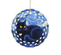 Ornement rond en céramique de 8,1 cm, design élégant de découpe, décorations de Noël en forme de chat noir 2025 à suspendre pour arbres de Noël, décoration de fête de vacances
