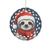 Ornement rond en céramique de 8,1 cm, design élégant de découpe, décorations de Noël paresseux de Noël 2025 décoratives à suspendre pour arbres de Noël, décoration de fête de vacances