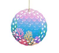 Ornement rond en céramique de 8,1 cm, design élégant de découpe, écailles de sirène bleues et roses, décorations de Noël 2025 à suspendre pour arbres de Noël, décoration de fête de vacances