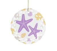 Ornement rond en céramique de 8,1 cm, design élégant de découpe, étoile de mer, coquillage, décorations de Noël 2025 décoratives à suspendre pour arbres de Noël, décoration de fête de vacances