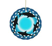 Ornement rond en céramique de 8,1 cm, design élégant de découpe, forme de requin flottant en forme de cercle, décorations de Noël 2025 décoratives à suspendre pour arbres de Noël, décoration de fête