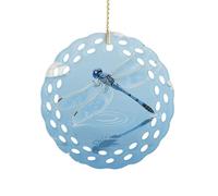 Ornement rond en céramique de 8,1 cm, design élégant de découpe, libellule vintage, décorations de Noël 2025 décoratives à suspendre pour arbres de Noël, décoration de fête de vacances