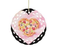 Ornement rond en céramique de 8,1 cm, design élégant de découpe, pizza rose, décorations de Noël 2025 décoratives à suspendre pour arbres de Noël, décoration de fête de vacances