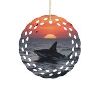 Ornement rond en céramique de 8,1 cm, design élégant de découpe, requin furtif - Décorations de Noël 2025 à suspendre pour arbres de Noël, décoration de fête de vacances