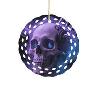 Ornement rond en céramique de 8,1 cm, design élégant découpé, crâne, violet, bleu, noir, décorations de Noël 2025 décoratives à suspendre pour arbres de Noël, décoration de fête de vacances