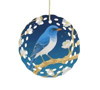 Ornement rond en céramique de 8,1 cm, design élégant découpé, oiseau bleu, décorations de Noël 2025 décoratives à suspendre pour arbres de Noël, décoration de fête de vacances