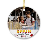 Ornement souvenir de voyage Barcelone et Madrid, décoration personnalisée en Espagne 2025, ajouter une image Ornements en céramique de vacances européennes, cadeaux souvenirs souvenirs d'Europe