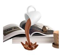 Ornement Souvenir En Résine, Attrait Charmant, 14,5 X 5,5 X 3 Cm, Sculpture Renversée De Tasse À Café, Tasse À Café Flottante, Intégration De L'art Ambiant, Pour Bibliothèque, Chevet, Table À Manger,