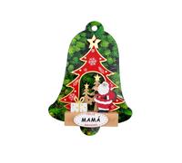 Ornement suspendu de Noël pour famille en forme d'arbre de Noël, décoration avec message « Happy Christmas », motifs de Père Noël, bonhomme de neige et cadeaux (père Noël, maman)
