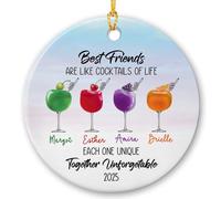 Ornement unique en verre de mer 2025, personnalisé Best Friends are Like Cocktails of Life Keepsake, BFF 2 couches en céramique acrylique ornements, noms personnalisés, cadeaux de Noël bestie