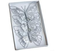 Ornements à Clip Papillon Pailletés de Noël 3 Ailes Ajourées Elégantes | En maille plastique imitation dentelle pour effet raffiné S'attache aisément aux sapins couronnes guirlandes Taille 13 3