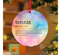 Ornements à suspendre avec mots ronds en acrylique transparent avec inscription en anglais « Tennis » - Pour décoration de sapin de Noël, étiquette cadeau, plaque nominative