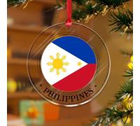 Ornements à suspendre - Drapeau de la ville des Philippines - Souvenir international rond - Disques en acrylique transparent - Drapeau de pays patriotique - Boule de Noël pour décoration d'arbre de