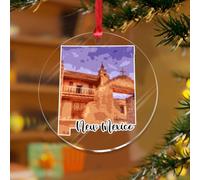 Ornements à suspendre du Nouveau-Mexique - Art imprimé - Cadeau rustique - Disques en acrylique transparent - Drapeau américain américain - Pendentif pour décoration d'arbre de Noël - Plaque de nom