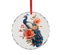 Ornements à suspendre en cristal de paon avec fleurs oranges pour décoration de sapin de Noël