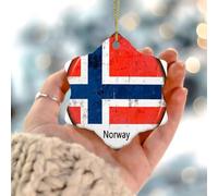 Ornements à suspendre en forme de drapeau de l'État de la Norvège - Décoration de sapin de Noël ronde en céramique et porcelaine - Drapeau du monde mondial - Boule de voyage pour les vacances
