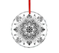 Ornements à suspendre en verre à motif mandala floral vintage gris pour sapin de Noël
