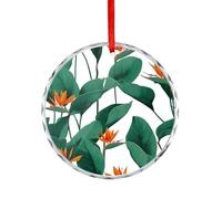 Ornements à suspendre en verre de cristal avec feuilles vertes et fleurs oranges pour décoration de sapin de Noël