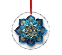 Ornements à suspendre en verre de cristal mandala floral bleu métallisé doré pour décoration de sapin de Noël