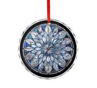 Ornements à suspendre en verre teinté argenté flocon de neige mandala pour décoration de sapin de Noël