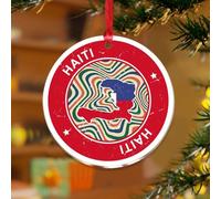 Ornements à suspendre Haïti - Drapeau coloré - Couleur vive - Rond - Disques en acrylique transparent - Drapeaux nationaux de pays - Pendentif pour décoration d'arbre de Noël - Plaque de nom