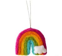Ornements à suspendre pour sapin de Noël en feutre de laine népalais avec motif arc-en-ciel multicolore pour décoration festive saisonnière (D)