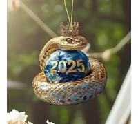 Ornements acryliques de l'année du serpent - Couronne enveloppée de serpent, décoration suspendue dans la terre, acrylique 2D | Décoration à suspendre Couronne Serpent autour de la Terre Pendentif |