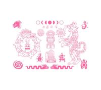 ornements aztèques et mayas, motifs mexicains anciens Stickers lettrage 57.6x88.2cm Culture du tatouage Rose