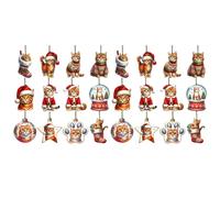 Ornements Chat De Noël | 24 Pièces Décorations Bois Suspendable,Ornements pour Fêtes Maison École Commerce Chambre Cuisine Salon - Petits Espaces