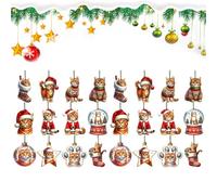 Ornements Chat De Noël - 24 Pièces Décorations en Bois Suspendues pour Sapin De Noël,Décoration Fête pour Salle de Classe École Magasin Appartement Chambre Cuisine | Présentation pour