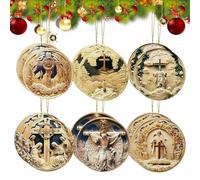 Ornements Chrétiens, 12 Pièces Décorations en Bois pour Sapin, Décoration Chrétienne pour Rétroviseur Arbre de Noël Mur, Fenêtre Mur Arbre Rétroviseur Voiture