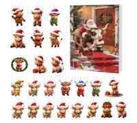 Ornements Compte à rebours Noël Décoration de l'Avent 2D Highland Cow | Décorations 24 jours de l'Avent 2D en acrylique des Highlands pour adultes et adolescents