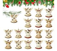Ornements D Ange,2D Petits Pendentifs en Bois,16 Pièces Ornements Plats d'arbre De Noël | pour Couronnes Mur Porte Cheminée Voiture Étagère Entrée Cabinet Salon Chambre