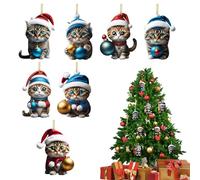Ornements d’Arbre de Noël de Chat, Boule De Noël en Forme De Chat, Décorations De Noël Amusantes Pendentifs en Forme De Chat, Mi-ni Ornement d'animaux de noël 2D, pour Arbre de noël, rétroviseur