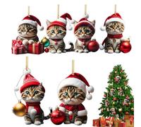 Ornements d’Arbre de Noël de Chat, Boule De Noël en Forme De Chat, Décorations De Noël Amusantes Pendentifs en Forme De Chat, Mi-ni Ornement d'animaux de noël 2D, pour Arbre de noël, rétroviseur