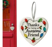 Ornements d'amitié | Pendentif en forme de cœur avec signe de remerciement | Pendentif en céramique pour décoration de vacances, maison, fenêtre, arbre de Noël, sac mural, miroir, collègue, femme