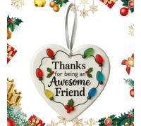 Ornements d'Amitié pour Noël - Pendentif Cœur d'Ami avec Message Merci,Décor Céramique Pendeloque Souvenir Pour Arbre de Noël Miroir Rétroviseur Mur Fenêtre Fête Sœur - Idéal pour Fenêtre, Voiture, Sa